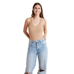 nuuds Ribbed Scoop Tank Bodysuit Small, Color: Cinnamon